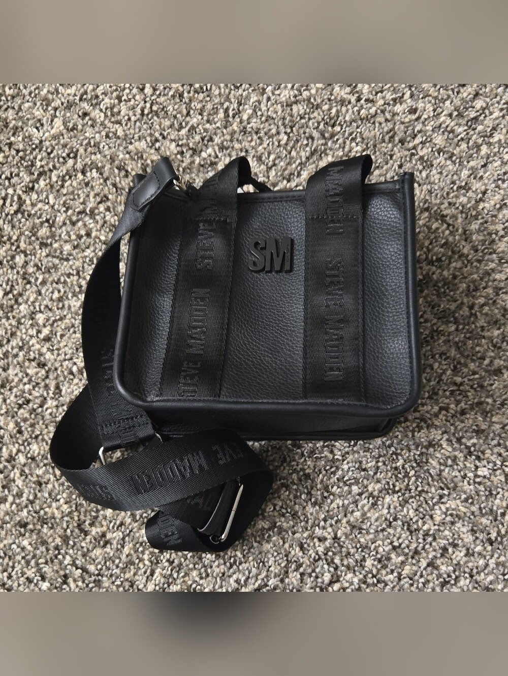 Steve Madden Embossed Black Leather Crossbody Bag